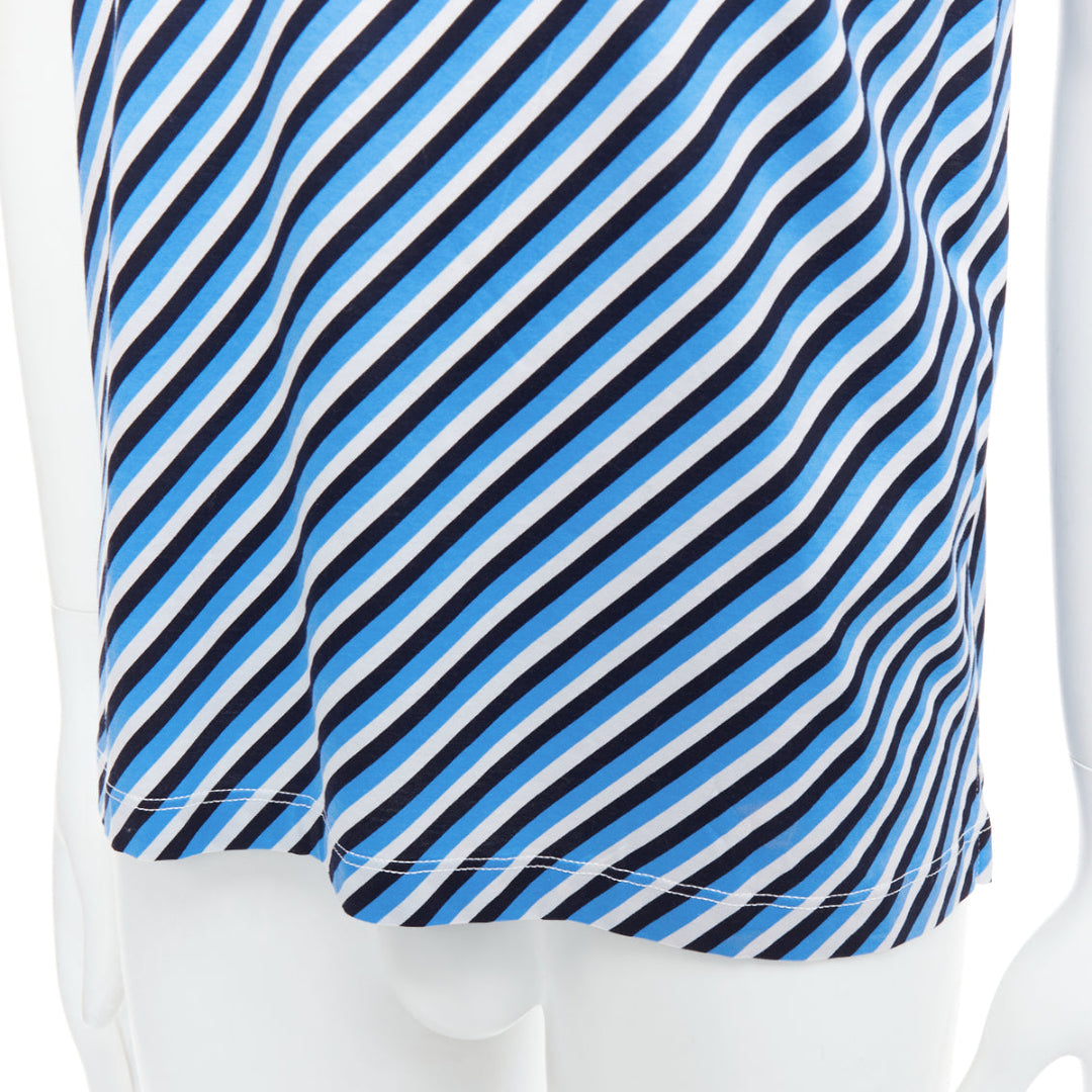 PRADA 2014 blue white black cotton diagonal striped polo shirt L