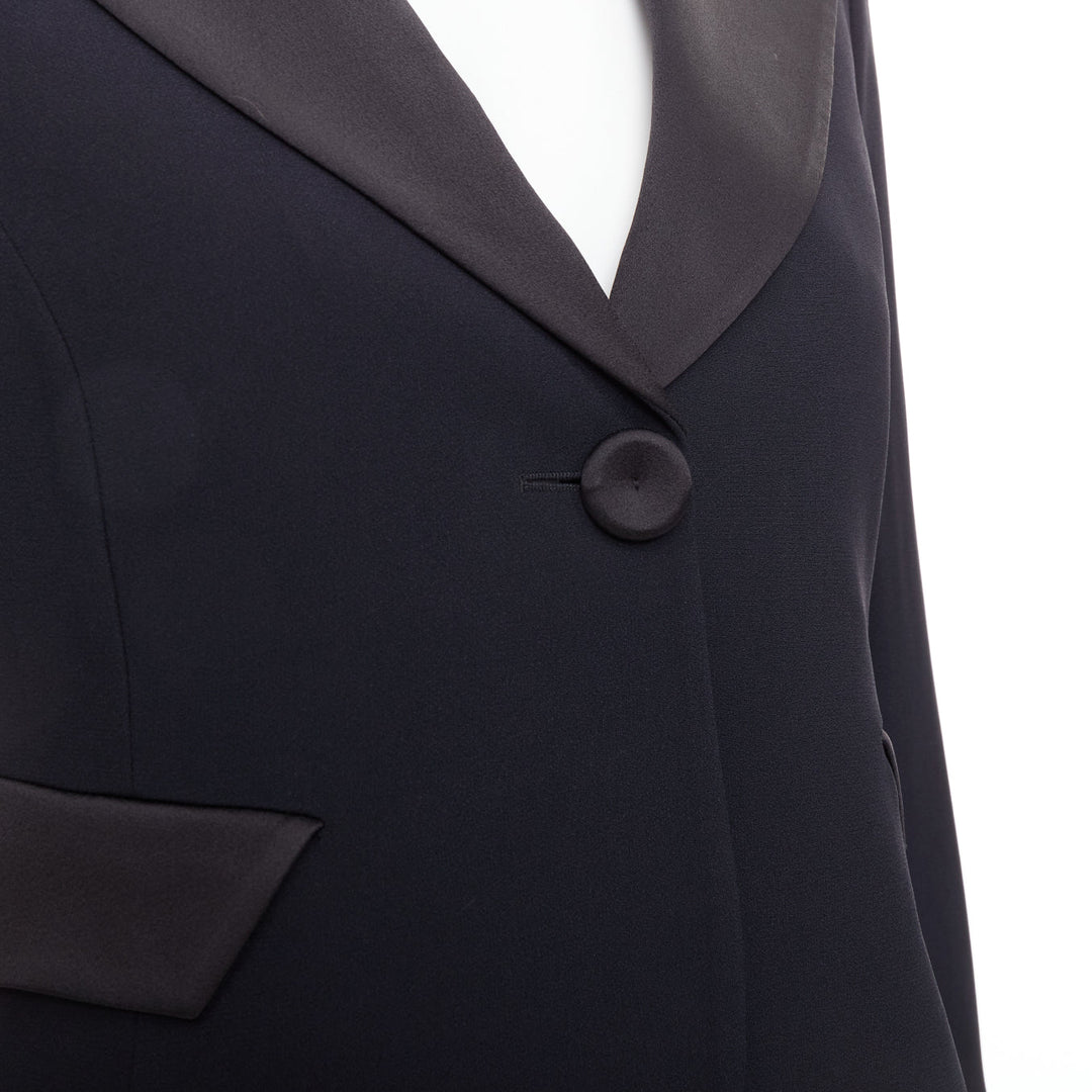 EMPORIO ARMANI black satin peak lapel cropped tuxedo blazer IT40 S