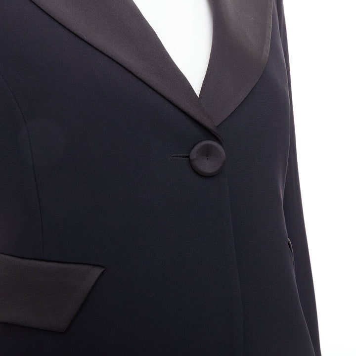 EMPORIO ARMANI black satin peak lapel cropped tuxedo blazer IT40 S