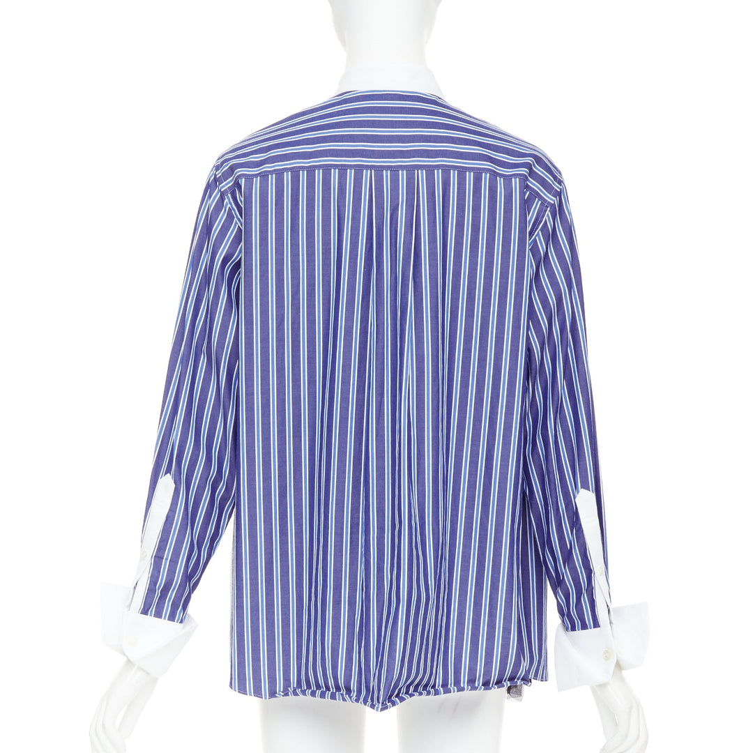 SACAI 2021 blue striped cotton bib collar sheer panel deconstructed shirt JP1 S