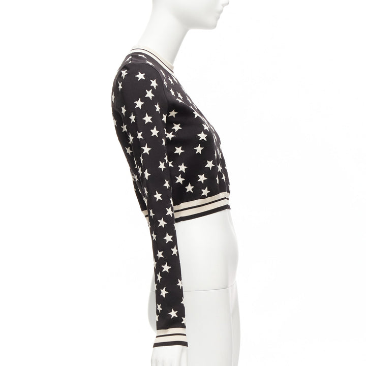 LOUIS VUITTON 2022 black white star LV logo silk blend crop sweater S