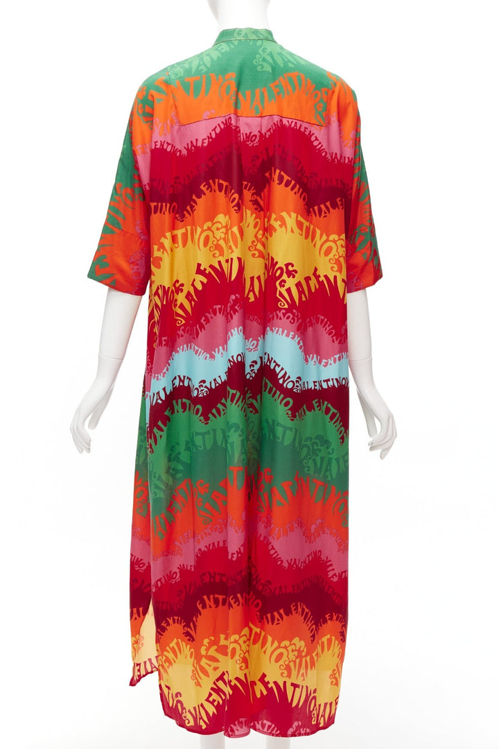 VALAENTINO GARAVANI Waves rainbow logo print silk cotton kaftan dress IT36 XS