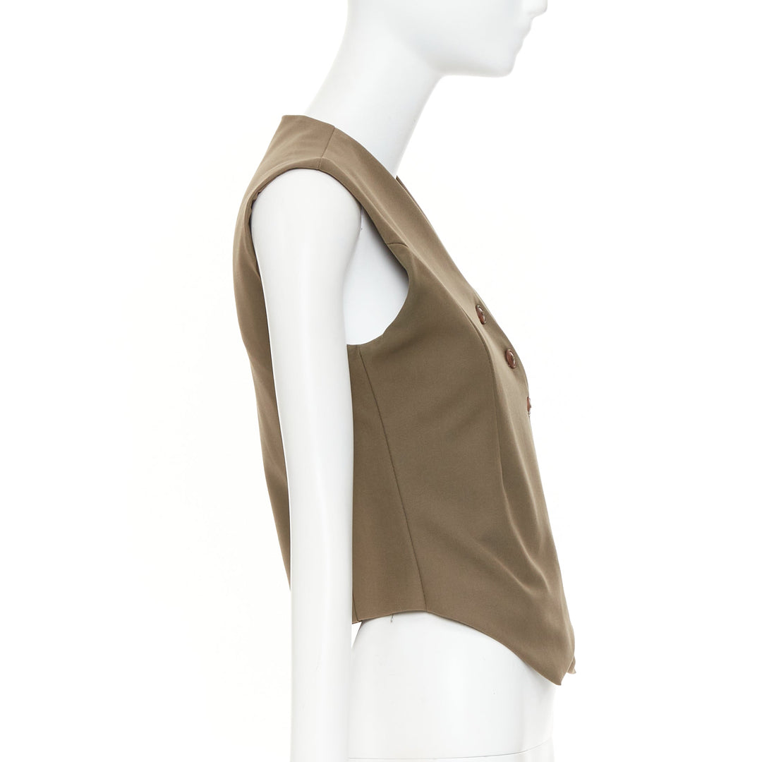 THE FRANKIE SHOP 2023 Maesa brown asymmetric cut crossover button up vest S