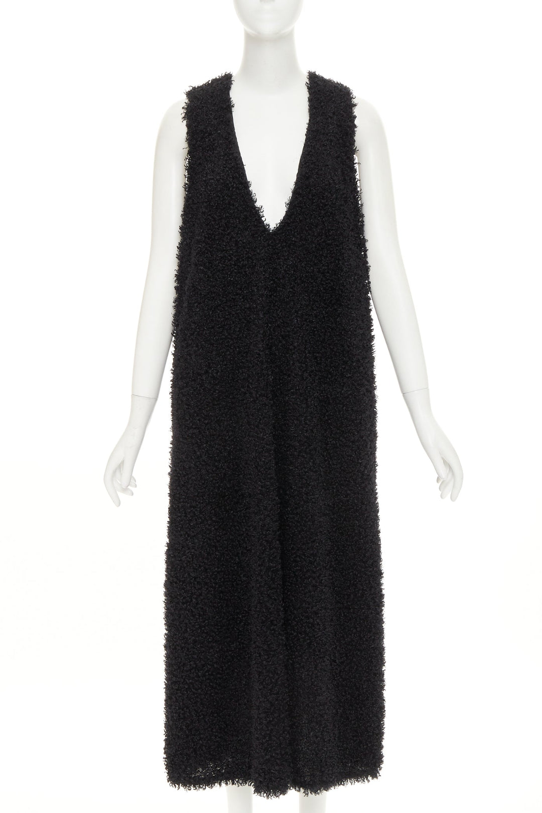 MELITTA BAUMEISTER 2017 Runway black fluffy plunge neckline midi dress S