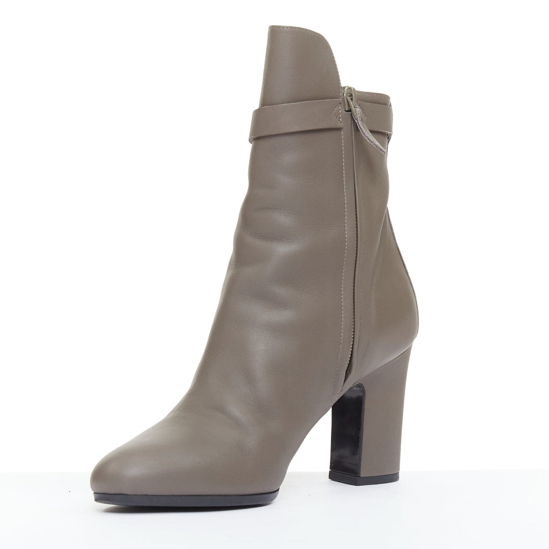 HERMES Joueuse Kelly Buckle grey etain silver turnlock heeled ankle boots