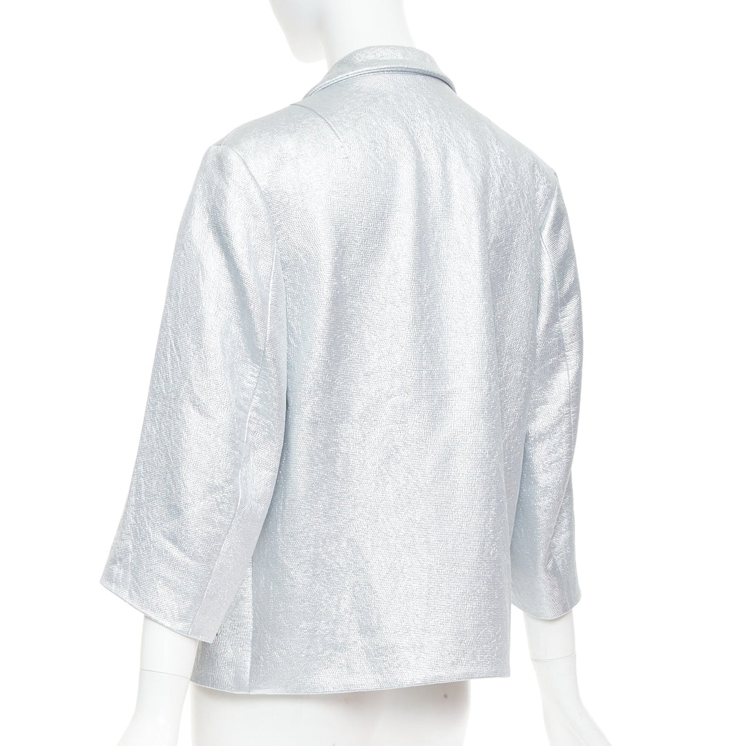 DRIES VAN NOTEN 2016 Runway metallic silver purple sequin wing blazer FR34 XS