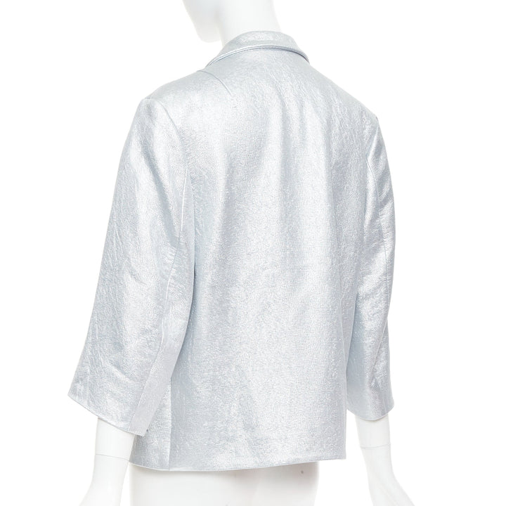 DRIES VAN NOTEN 2016 Runway metallic silver purple sequin wing blazer FR34 XS