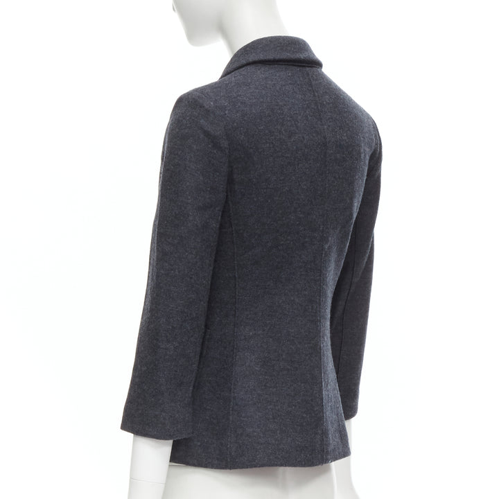 THE ROW Haven dark charcoal grey virgin wool 3/4 sleeve short blazer US2 XS