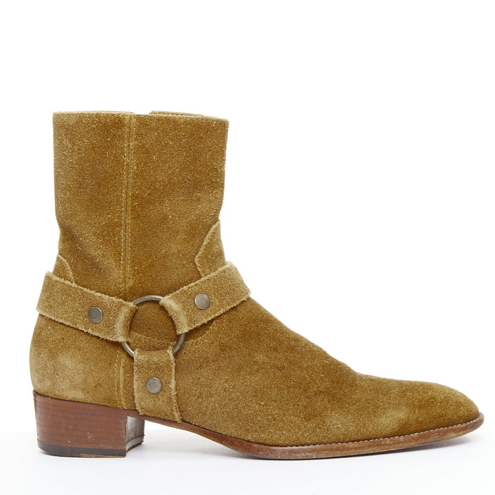 SAINT LAURENT Wyatt tan brown leather harness western boots EU41.5