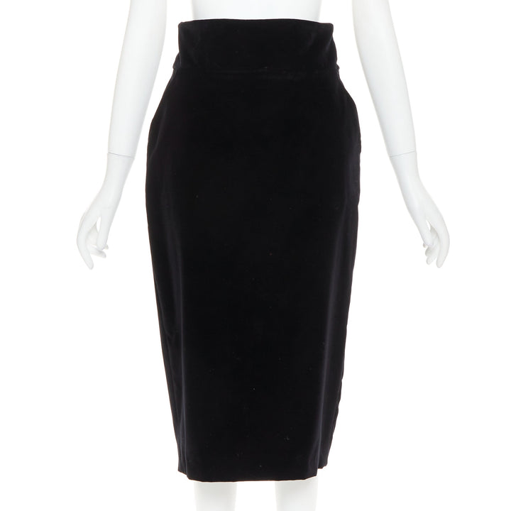 ALEXANDRE VAUTHIER black velvet high waisted duo pocket back slit pencil skirt