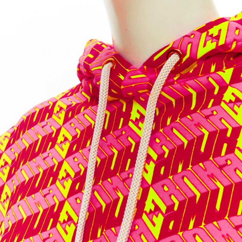 FENDI Roma Amor neon pink yellow FF Zucca monogram cropped hoodie XS