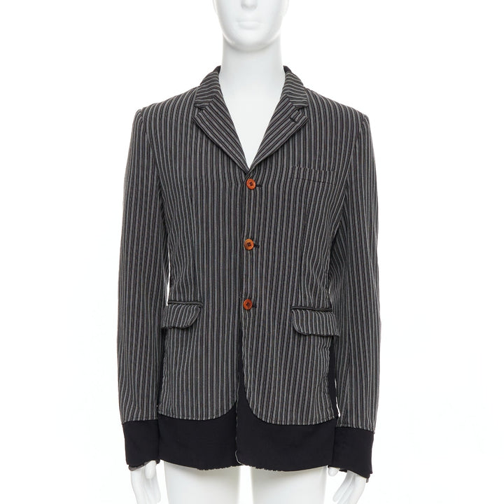 COMME DES GARCONS HOMME PLUS Evergreen grey black striped layered blazer M