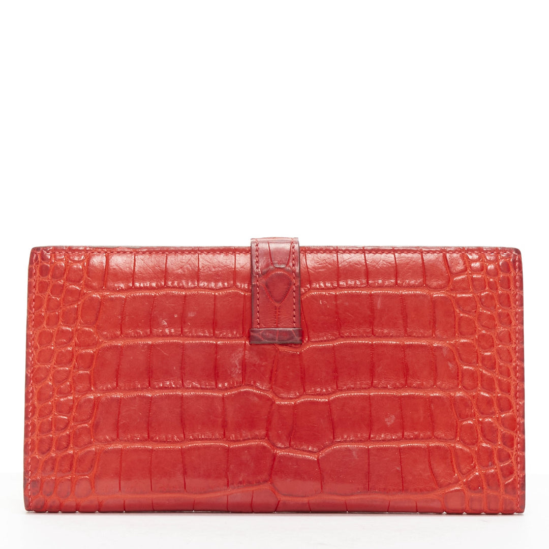 Female mannequin wearing Hermes Bearn Red Leather Women Wallets in Size  | Available at JHROP