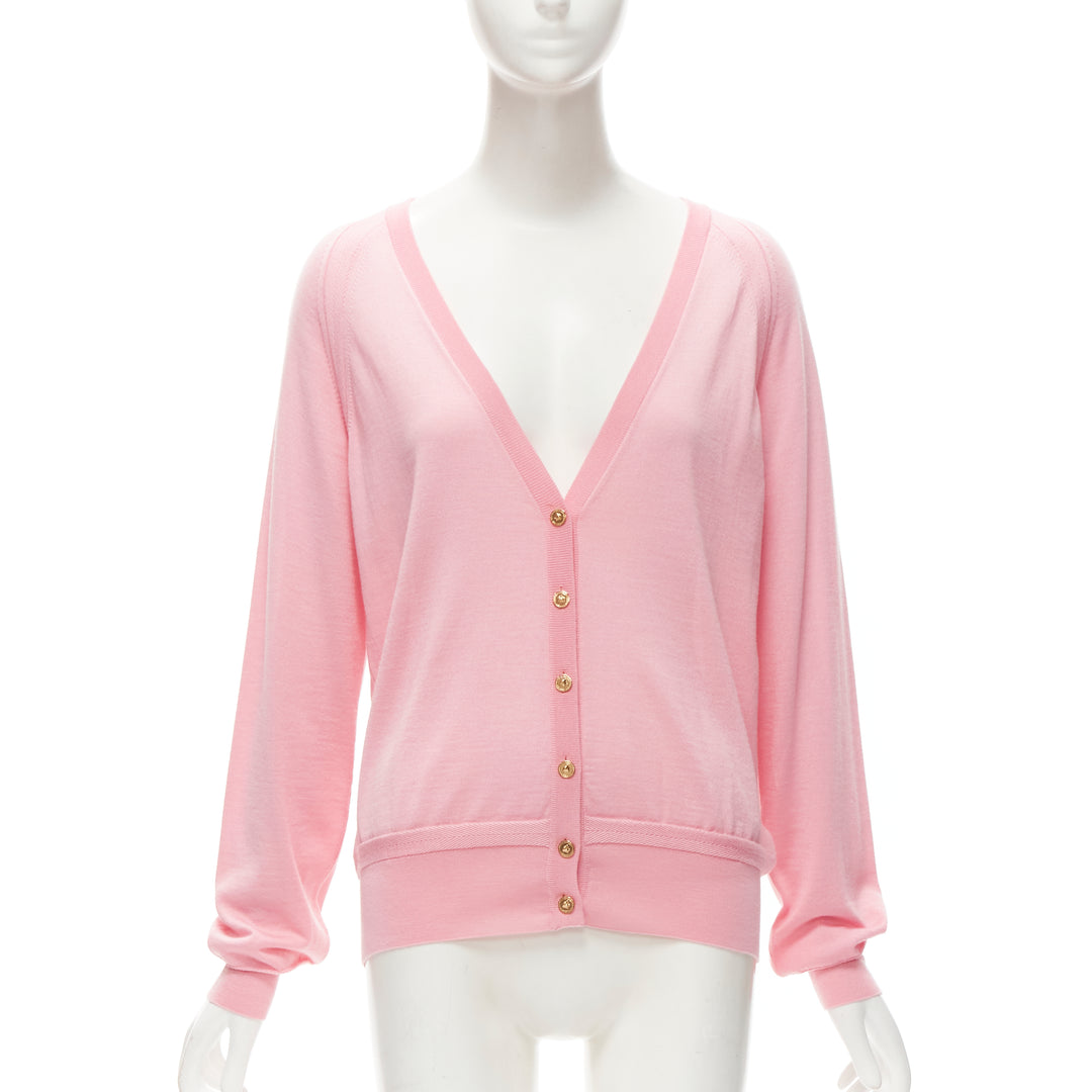 VERSACE 2020 Medusa buttons pink wool cashmere silk cardigan IT42 M