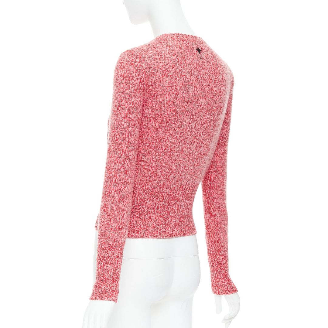 DIOR 2021 Dioramour red cream wool cashmere heart sweater FR36 S