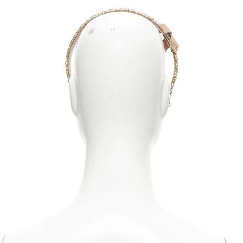 MIU MIU gold glitter frayed edge grosgrain bow wide headband