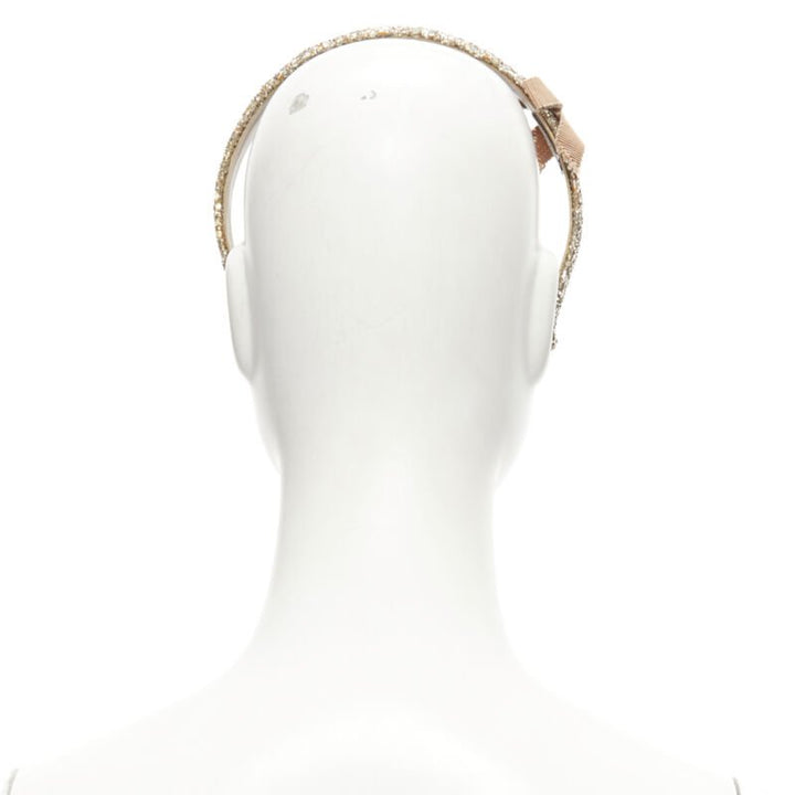 MIU MIU gold glitter frayed edge grosgrain bow wide headband