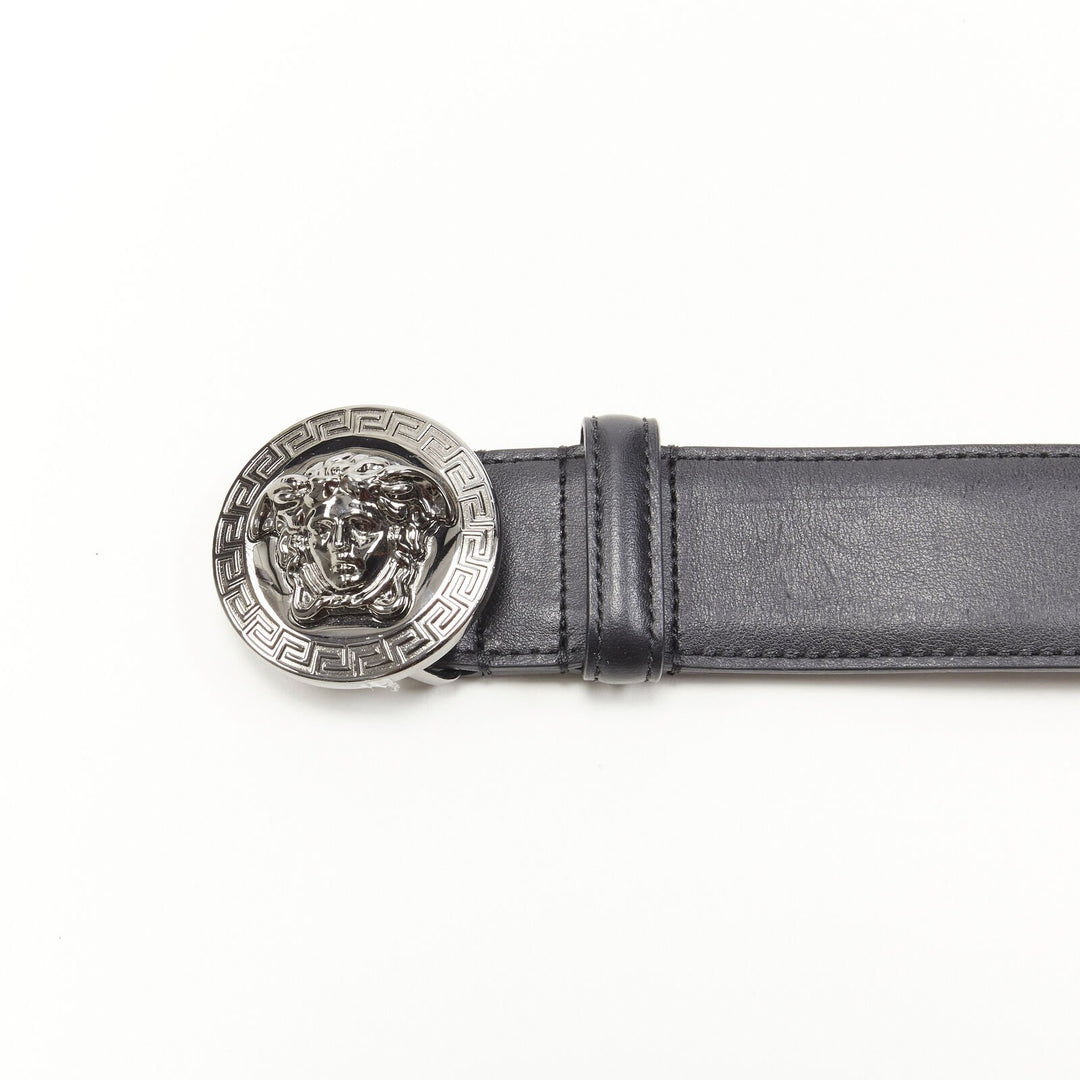 VERSACE Biggie Medusa Medallion Coin silver buckle black belt 110cm 42-46"