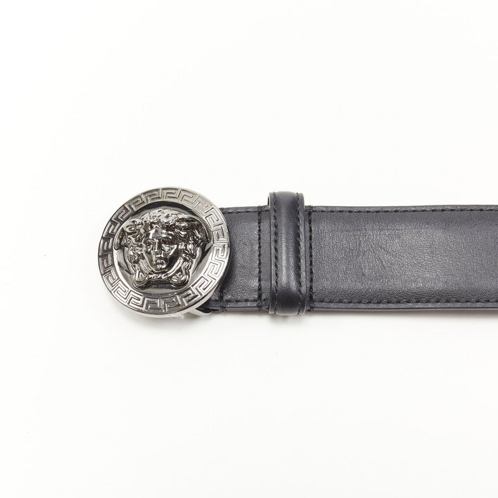 VERSACE Biggie Medusa Medallion Coin silver buckle black belt 110cm 42-46"