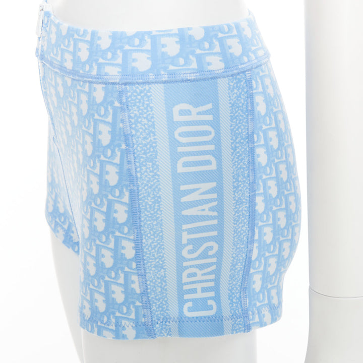 CHRISTIAN DIOR 2021 blue white Oblique monogram zip crop top shorts set FR34 XS