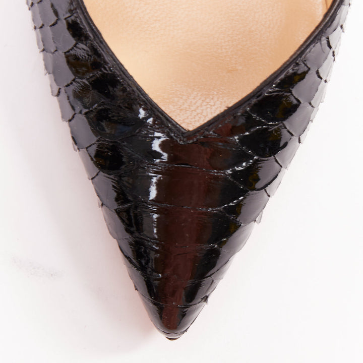 CHRISTIAN LOUBOUTIN Dictata 100 black polished scaled toe T-strap pumps EU37.5