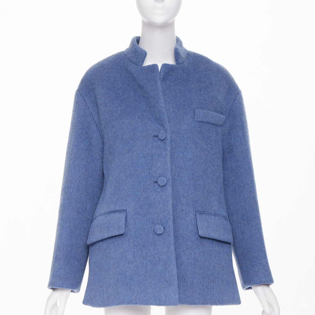 GUCCI 2024 Runway blue mohair wool back button open vent flared coat IT38 S
