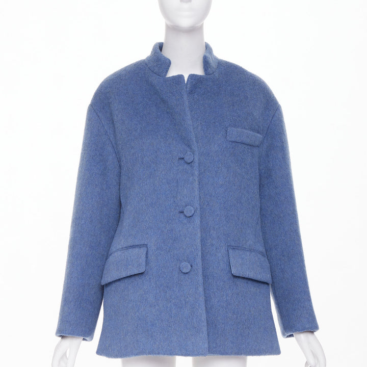 GUCCI 2024 Runway blue mohair wool back button open vent flared coat IT38 S