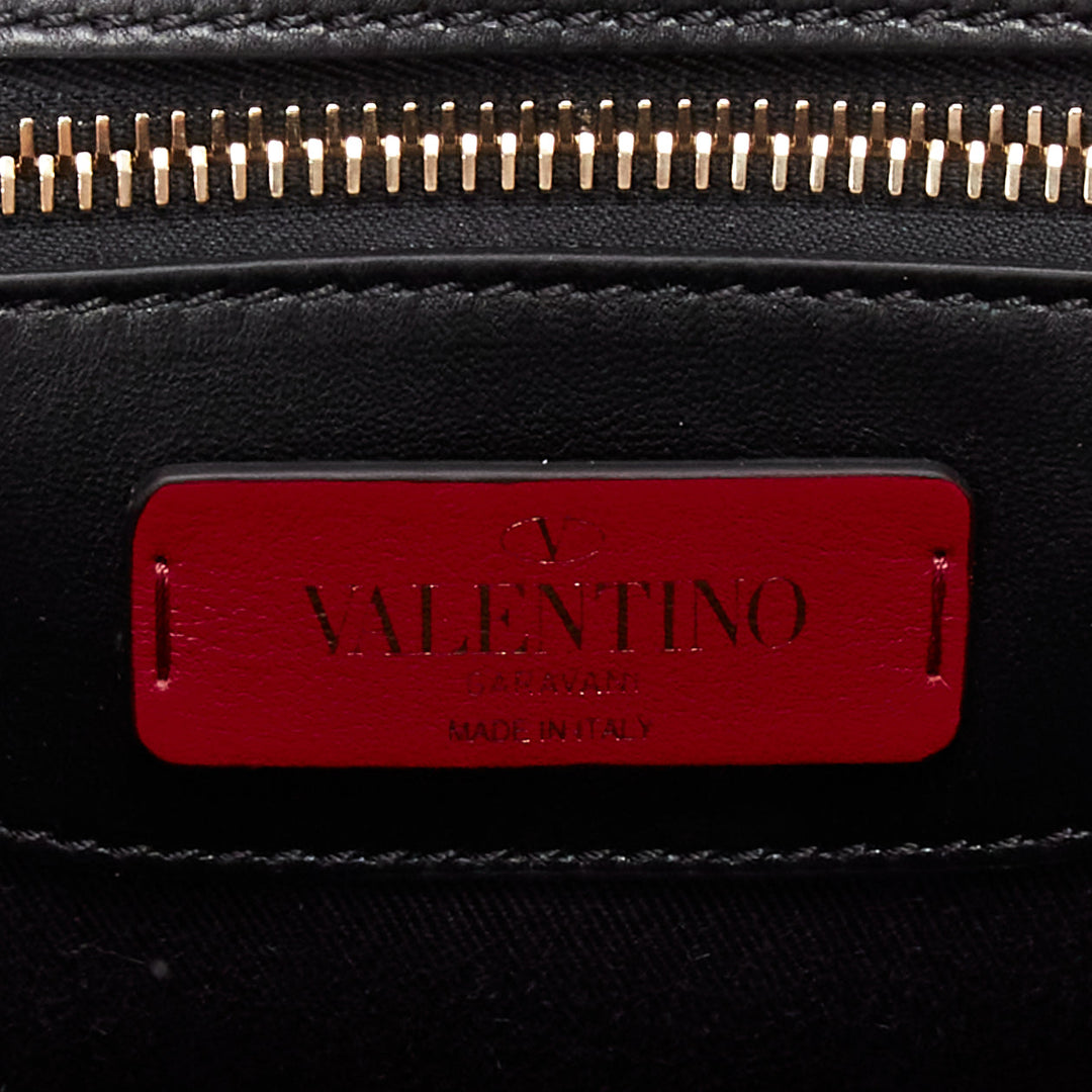 VALENTINO Candystud black nappa lambskin gold studded turnlock 2 way satchel bag