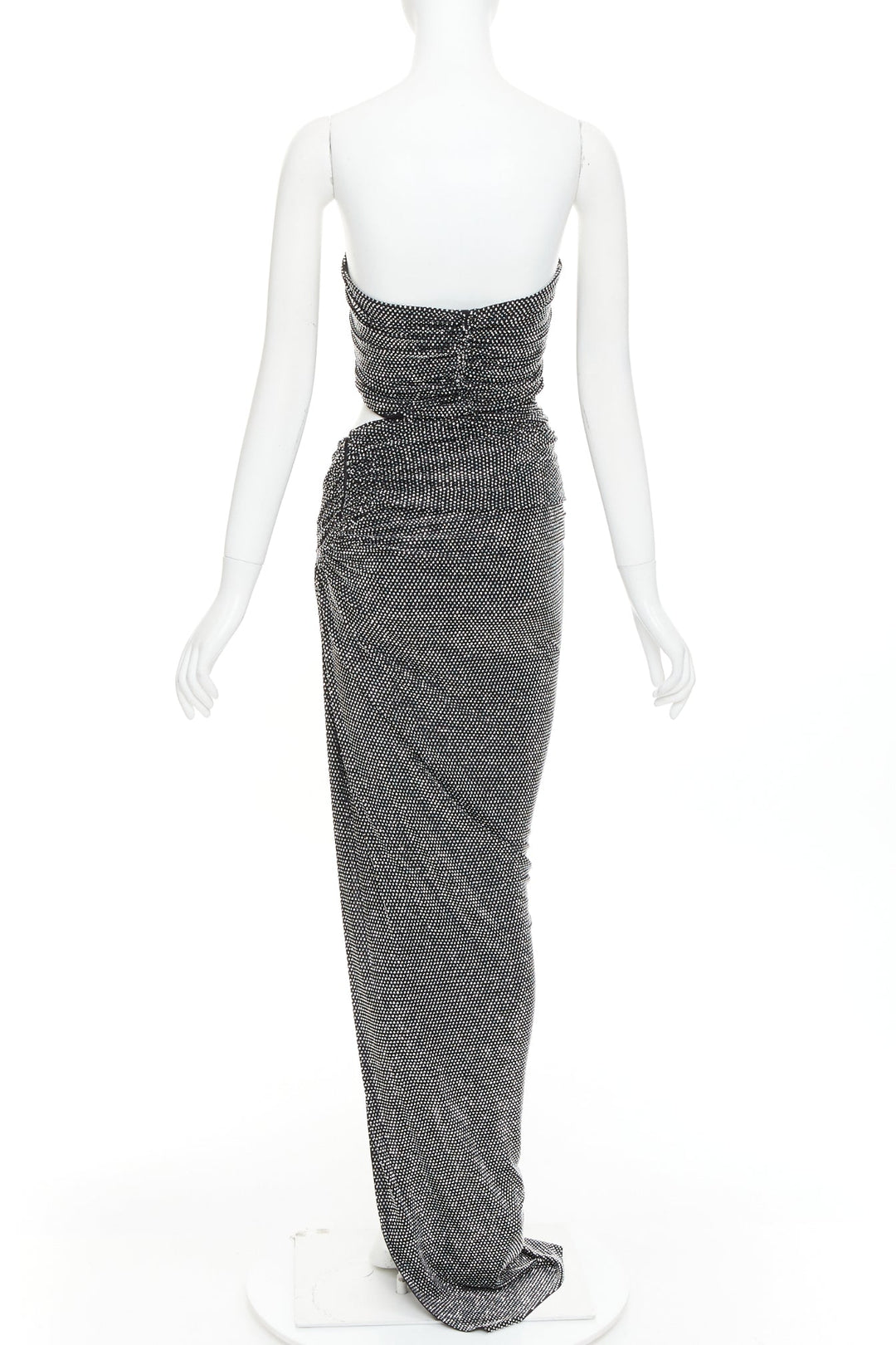 ALEXANDRE VAUTHIER silver strass crystal twisted bust cut out draped skirt gown