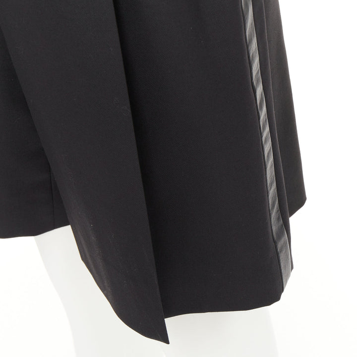 SAINT LAURENT 2012 black wool pleated high waist leather trim shorts FR36 S