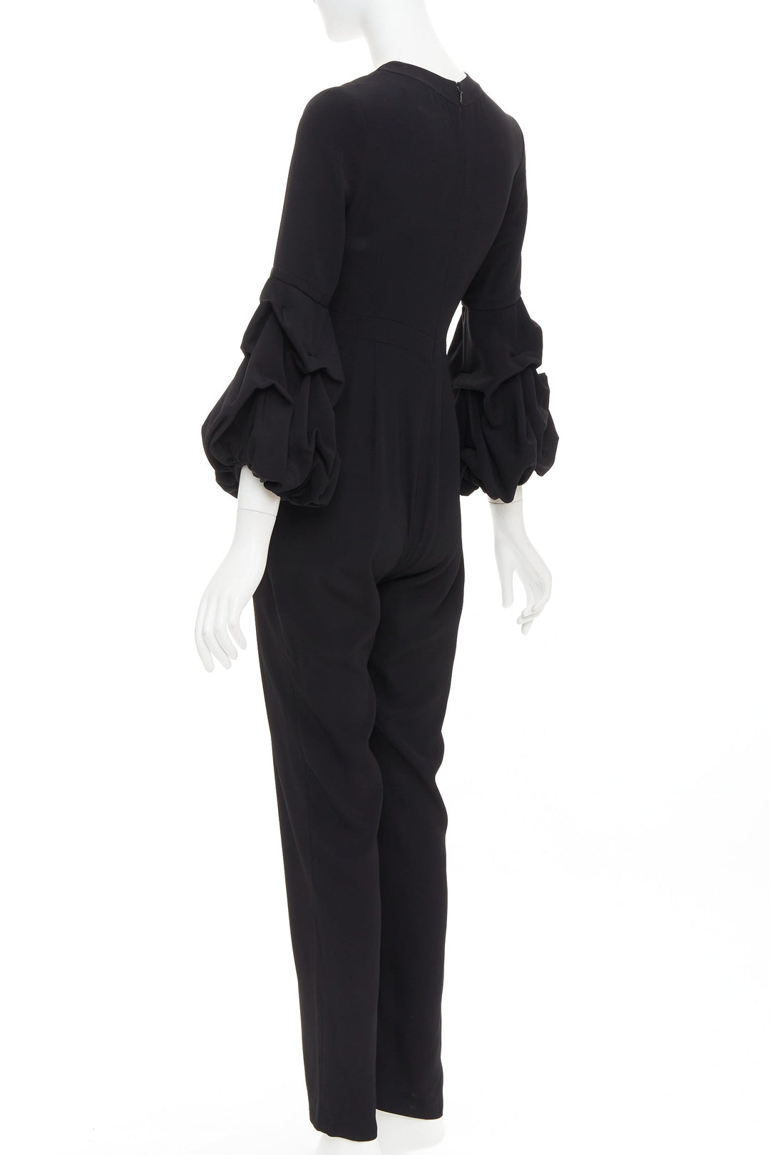 ALEXIS Maximila ruched sleeves skinny leg crepe black tapered jumpsuit XS