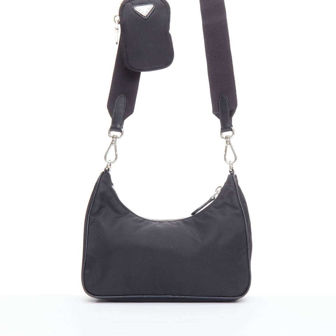 PRADA Re-Edition 30 Re-Nylon 3 in 1 black nylon logo crossbody hobo bag