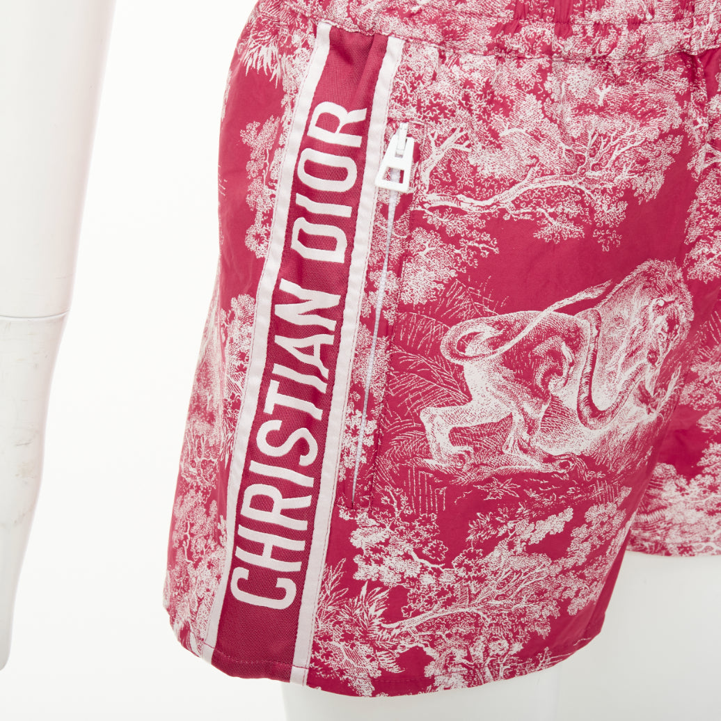 DIOR 2021 Dioriviera fuchsia red Toile de Jouy taffeta shorts FR32 XXS