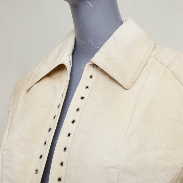 PRADA 2022 Runway Slub beige distressed canvas lace up corset jacket IT36 XXS
