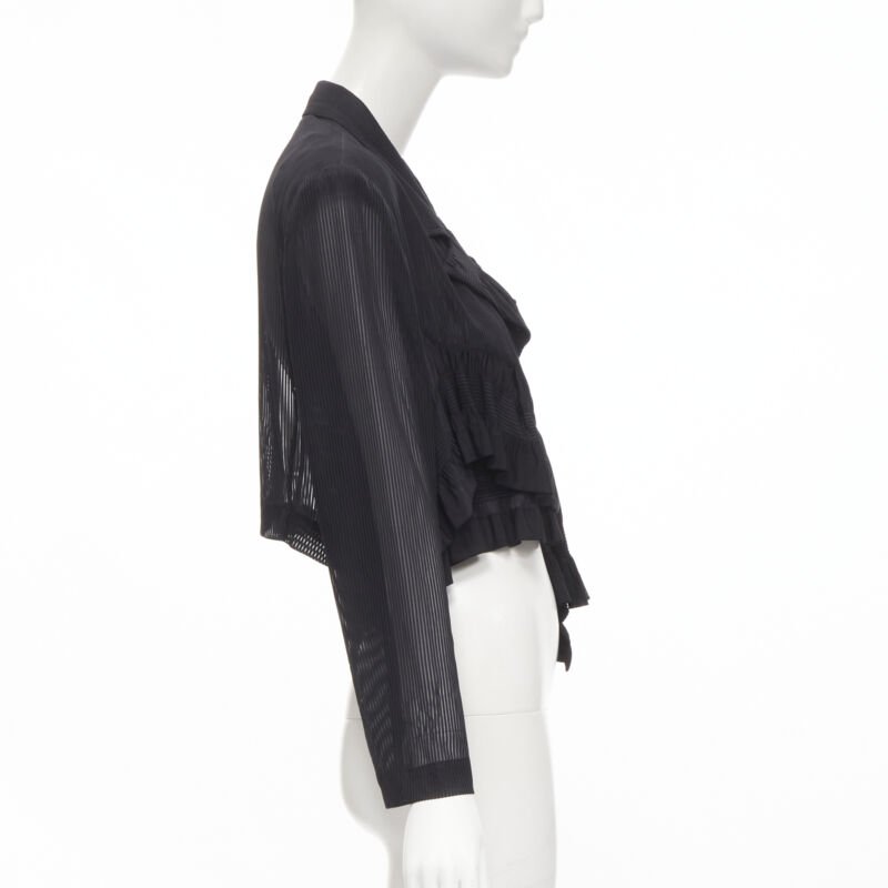 Runway COMME DES GARCONS 80's black striped sheer ruffle cropped blazer jacket S