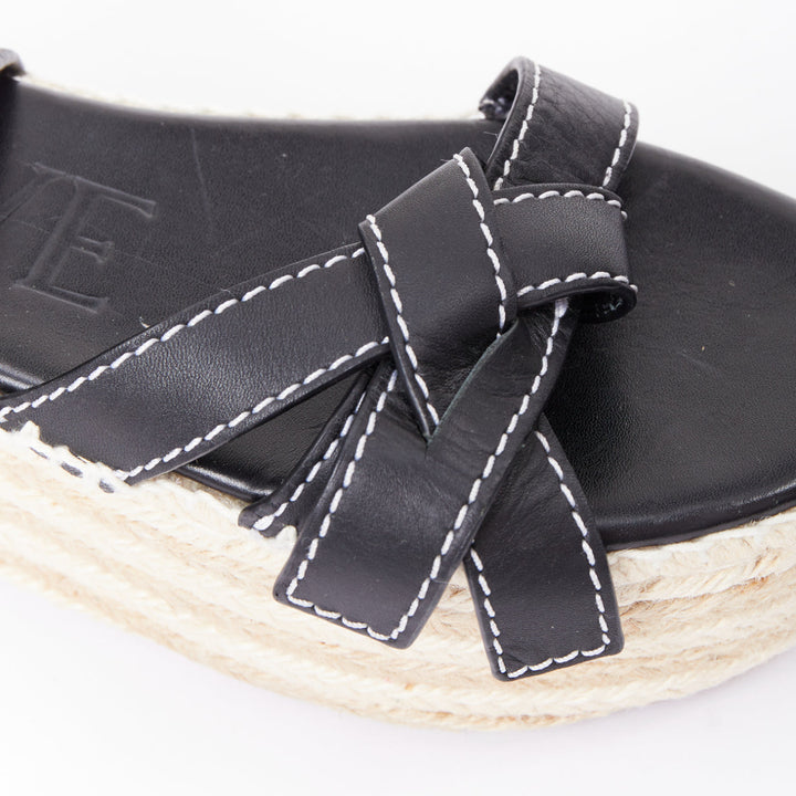 LOEWE Gate black overstitch striped espadrille platform wedge sandal EU40