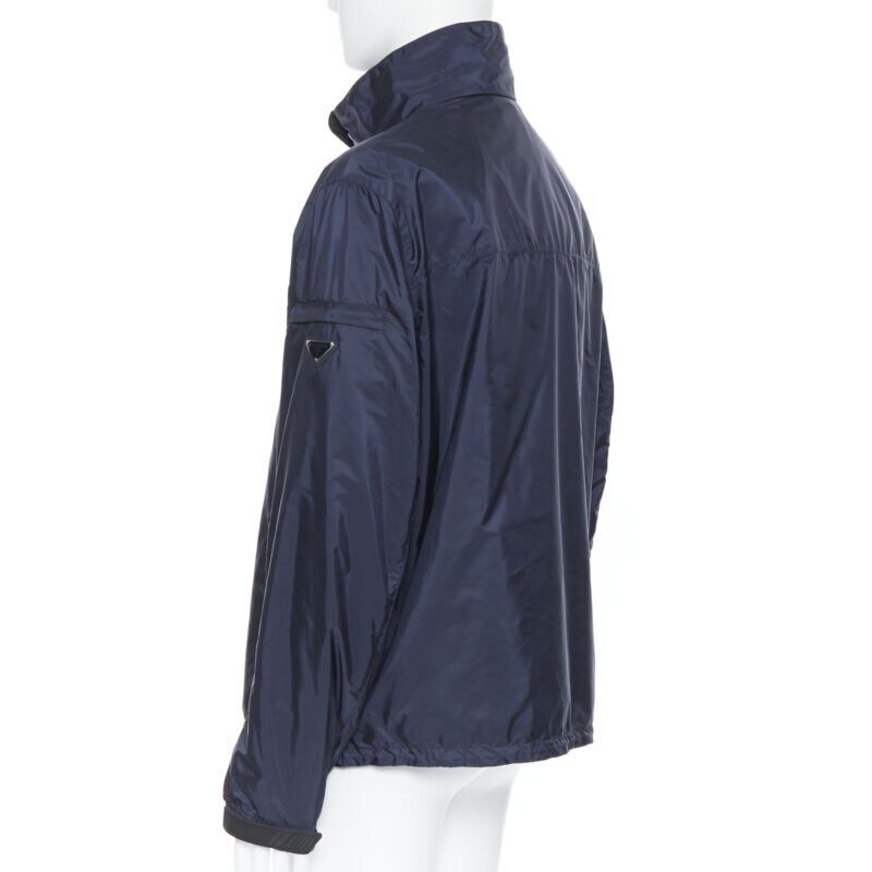PRADA Nylon 2018 grey enamel triangle rubber cuff zip shell jacket IT50 L