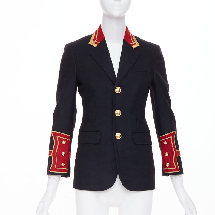 SAINT LAURENT 2016 Runway navy red gold Officer Napoleon wool blazer FR40 M