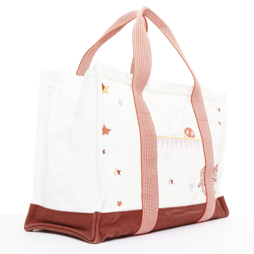 HERMES Circus Nappy Bag red white embroidered cotton canvas tote bag towel set
