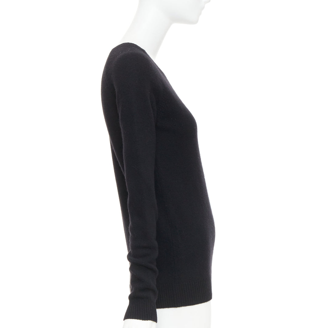 STELLA MCCARTNEY black virgin wool cashmere raglan sweater IT34 XXS