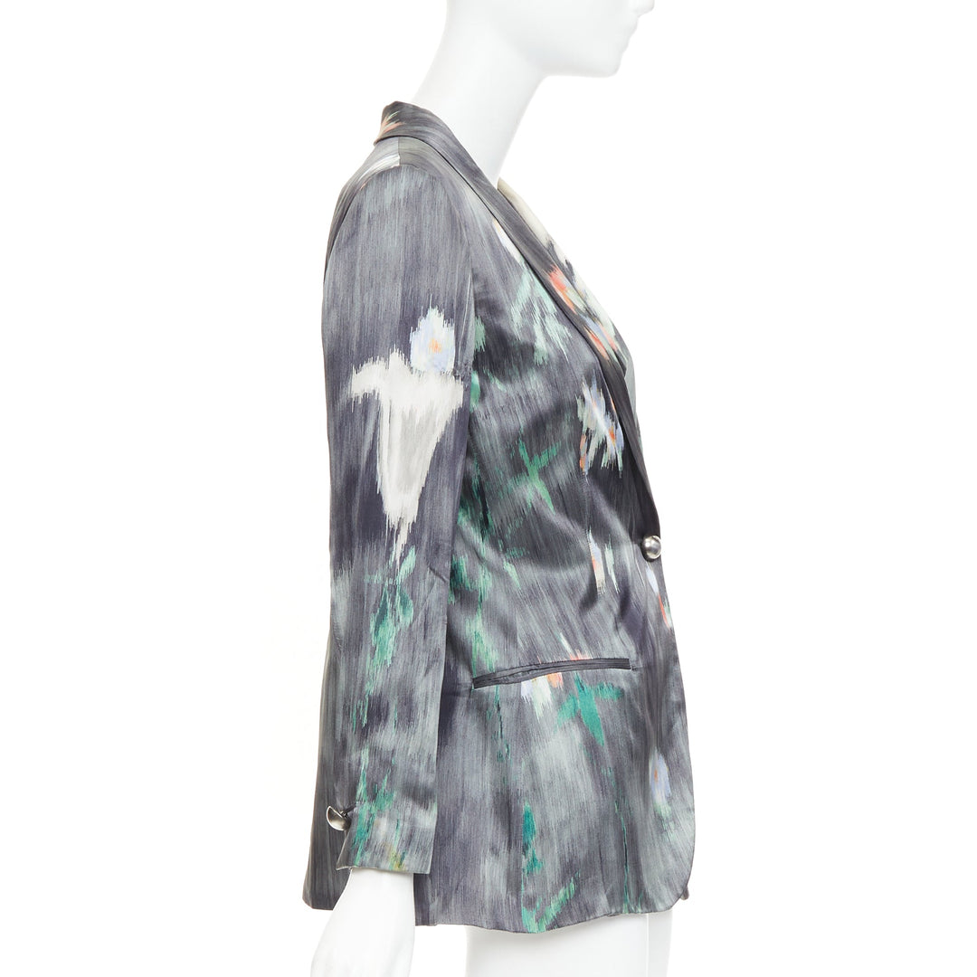 GIORGIO ARMANI 2008 grey multicolor silk watercolor abstract blazer IT46 XL