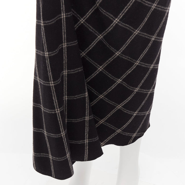 LANVIN 2015 grey black checked wool blend drape knot midi skirt FR38 M