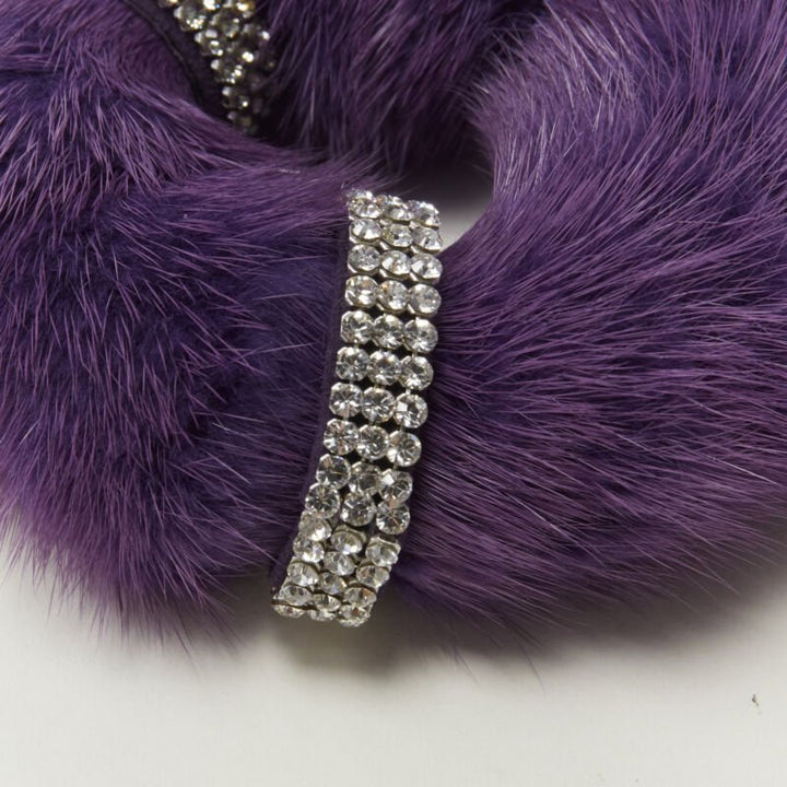 ALEXANDER ZOUARI purple fur crystal ring scrunchle hair tie