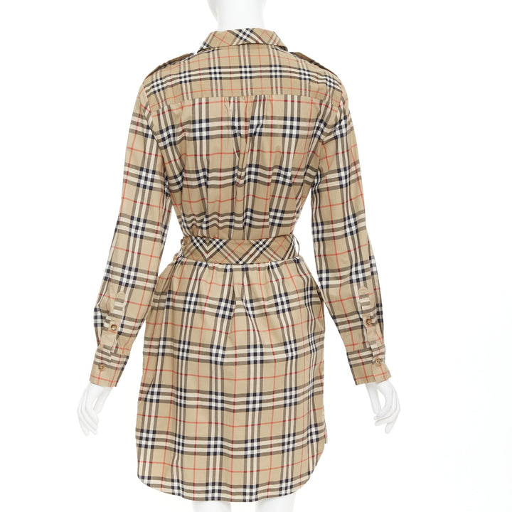 BURBERRY Archive Beige Vintage Check cotton button down belt shirt dress UK10 S