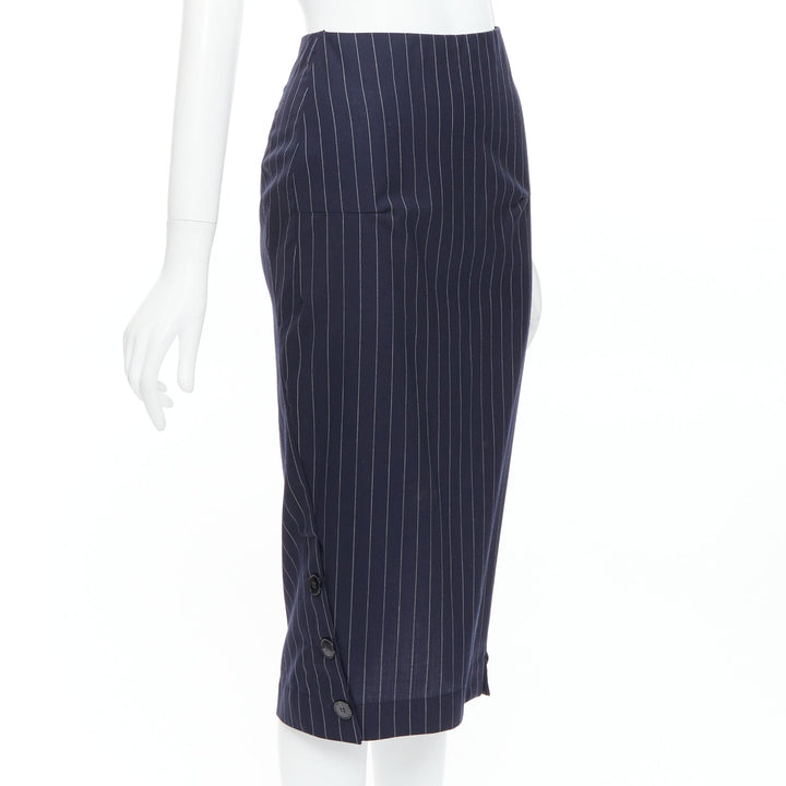 VICTORIA BECKHAM 100% wool navy pinstriped 2-way zip pencil skirt UK6 XS