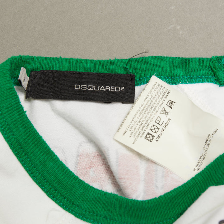 DSQUARED2 2003 white green trim Bambi profane pink crystal ringer tshirt M