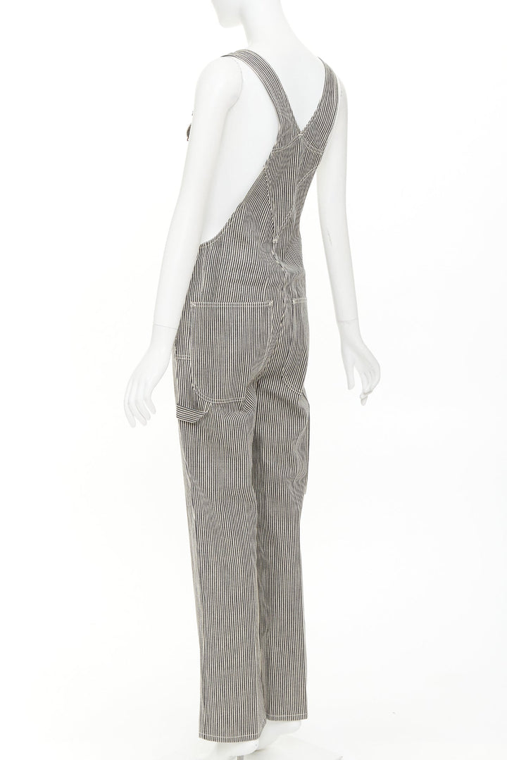 CELINE 2020 Runway Hickory grey striped logo buckles cargo overalls dungaree 28"