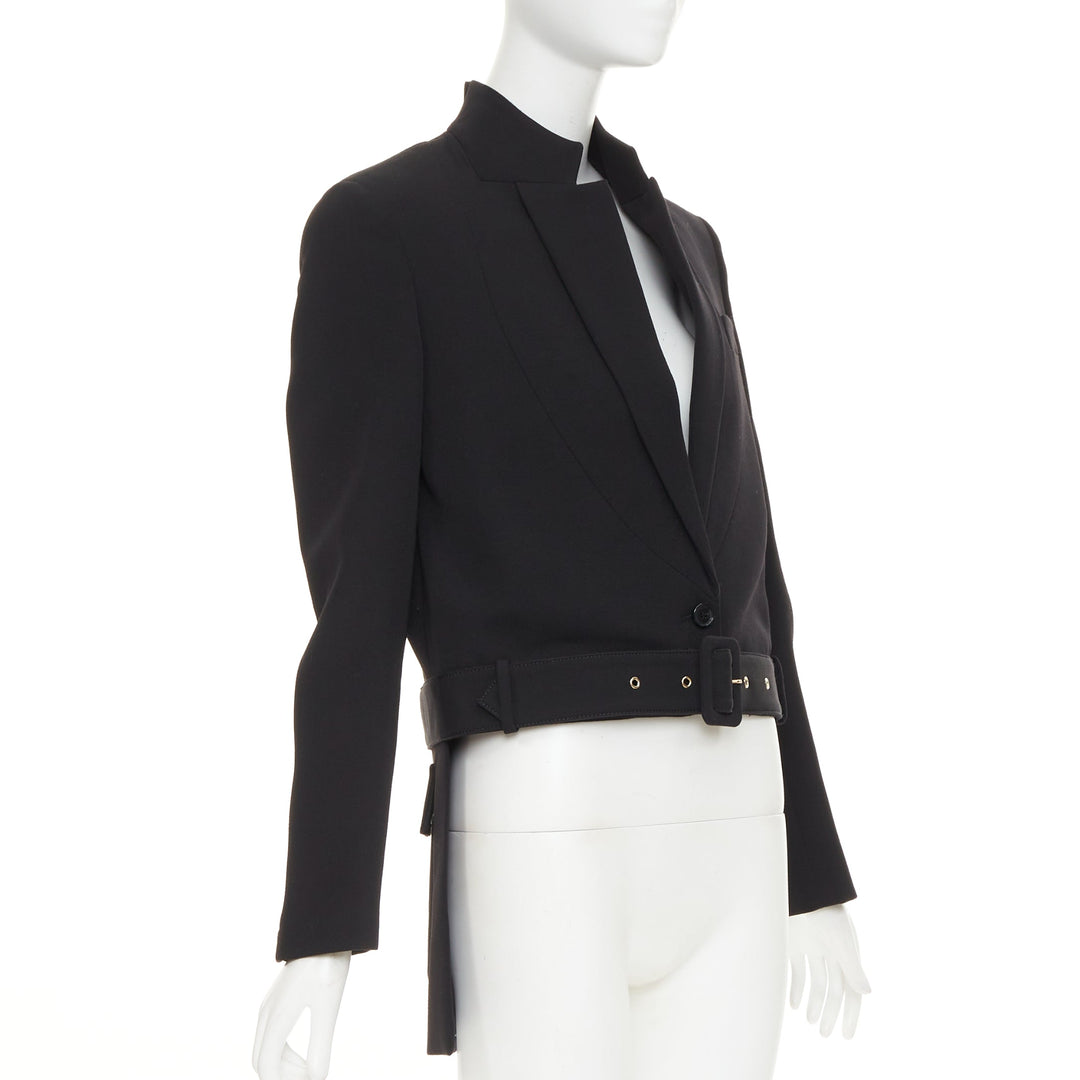 GIVENCHY black wool belted high low tailcoat jacket IT40 S