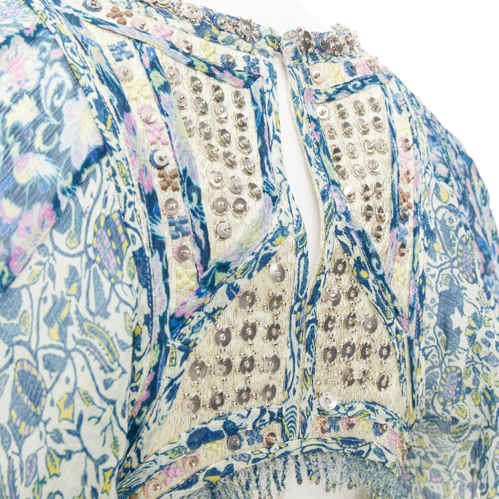 ISABEL MARANT 2023 Runway Odile cutout bead floral print silk dress FR36 S