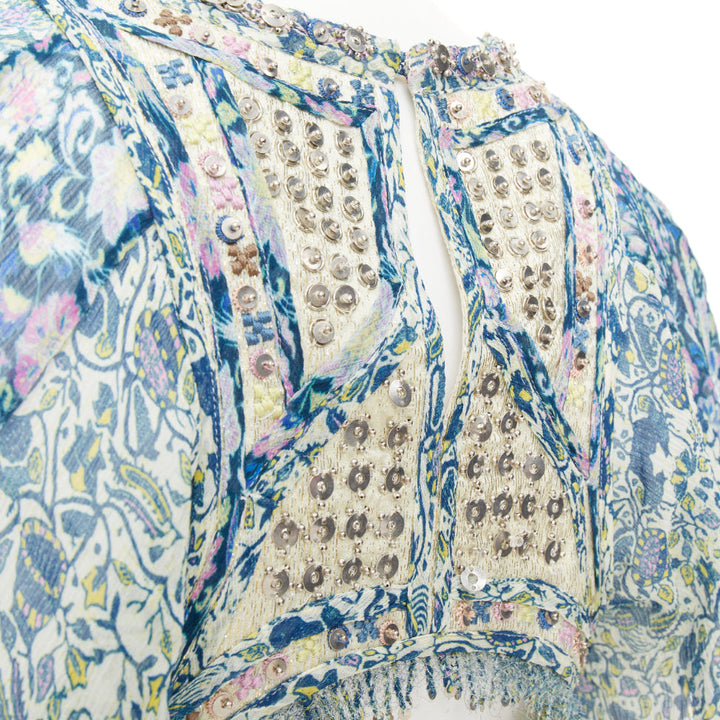 ISABEL MARANT 2023 Runway Odile cutout bead floral print silk dress FR36 S